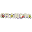A long line of floral lettering spells out "GRANDPA" in bold capitals, captured against a simple white background so that the flowers, colours, and textures become the complete focus. Each individual letter is built as a three-dimensional form and covered entirely in tightly packed white chrysanthemums, their small, rounded heads and layered petals creating a soft, cushion-like effect that suggests comfort, purity, and quiet reflection. The chrysanthemums' gentle off-white tones blend together, giving the impression of freshly fallen snow, while a slim band of delicate lavender ribbon at the base of each letter adds a subtle, cool-toned outline. This pastel edging provides both visual clarity and a calm, respectful mood, echoing the understated style many families around Grove Park favour for funeral tributes. The letters are linked along the back by dark green bars that subtly peek through, evidence of the strong framework required to display the tribute above a coffin or along the front of a service table. Four carefully positioned sprays add colour and meaning: on the "G" and "D", rich red anthuriums are arranged in small, dramatic clusters, their glossy, heart-shaped bracts and upright yellow spadices standing out vividly against surrounding greenery and delicate filler blooms. These red features evoke deep affection and remembrance. The first and last "A" are graced with elegant yellow-green orchids, whose arching petals and patterned throats lend the piece an air of sophistication and enduring beauty as they nestle into polished green leaves. Overall, this bespoke chrysanthemum and orchid tribute feels like a tender, custom-made farewell for a much-loved grandfather, the kind of design a local Grove Park florist would prepare with great care for a final goodbye.